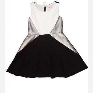 NEW Zoe Ltd Girls Black White Silver Inset Tween Flared Skirt Dress 10